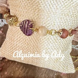 Picture jasper leather charms adorned luxury bracelet